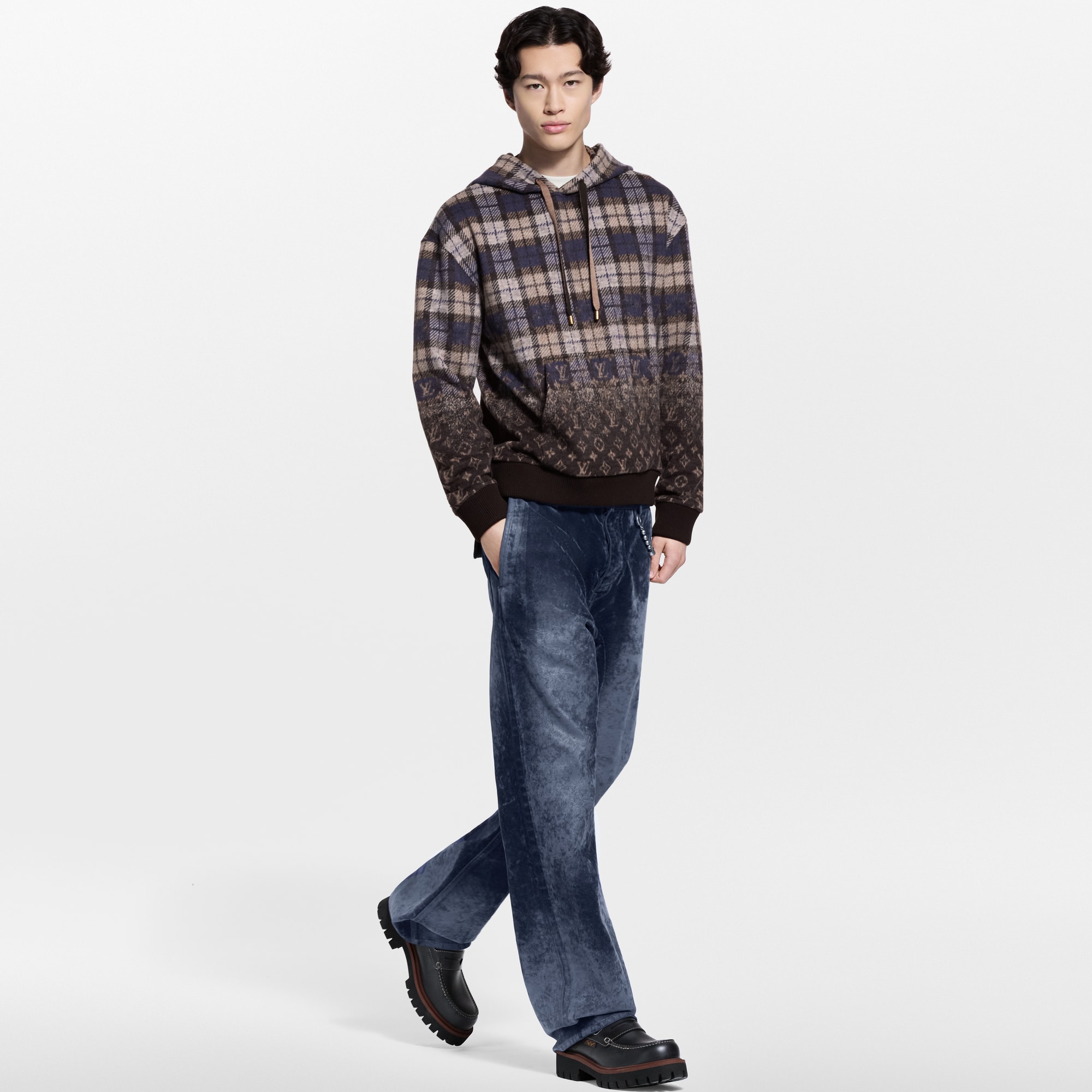 26SS 1AJCB2 モノグラム フェイデッド プレイド フーディ Monogram Faded Plaid Hoodie - Ready-to-Wear | LOUIS VUITTON
